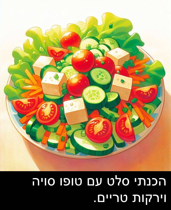 טריים: הכנתי סלט עם טופו סויה וירקות טריים.