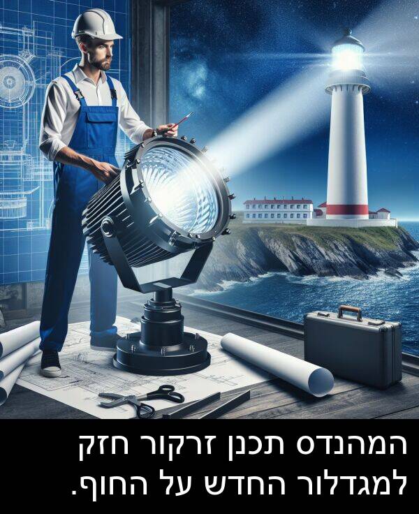 זרקור: המהנדס תכנן זרקור חזק למגדלור החדש על החוף.