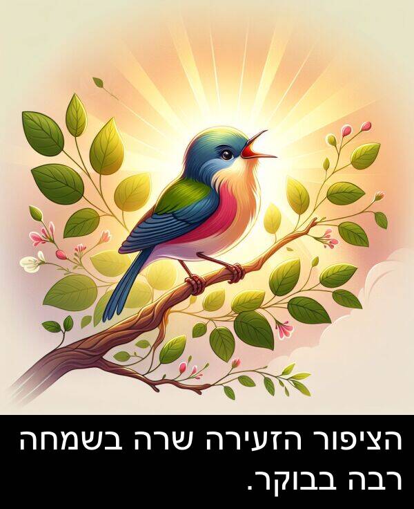 בבוקר: הציפור הזעירה שרה בשמחה רבה בבוקר.