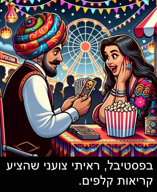 צועני: בפסטיבל, ראיתי צועני שהציע קריאות קלפים.