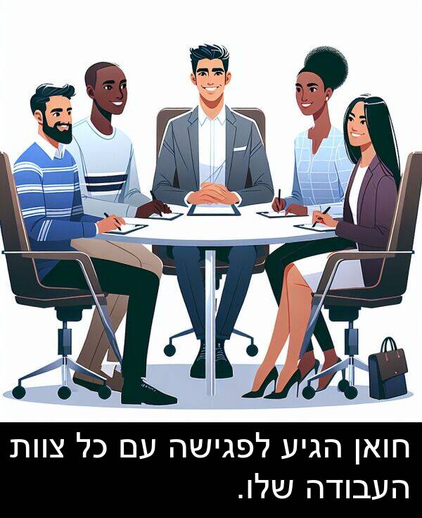 צוות: חואן הגיע לפגישה עם כל צוות העבודה שלו.