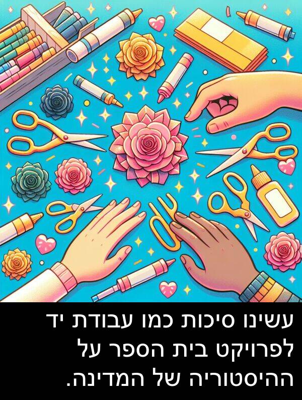 סיכות: עשינו סיכות כמו עבודת יד לפרויקט בית הספר על ההיסטוריה של המדינה.
