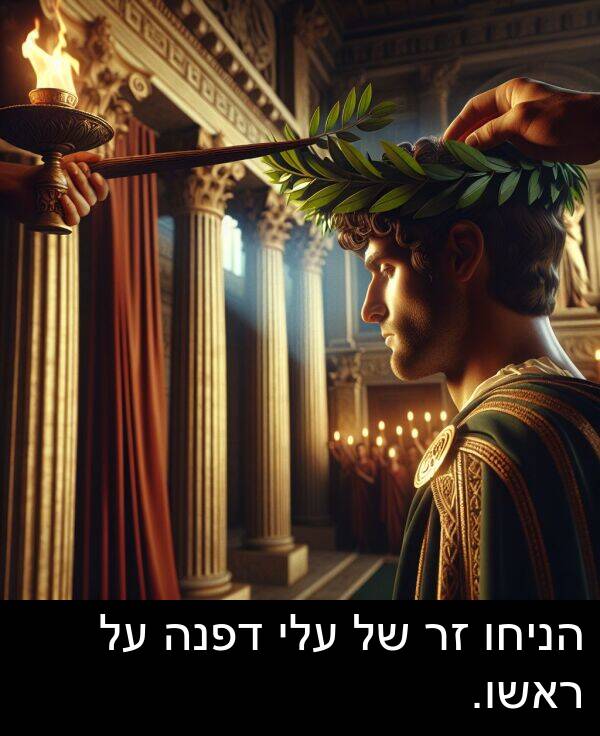 דפנה: הניחו זר של עלי דפנה על ראשו.