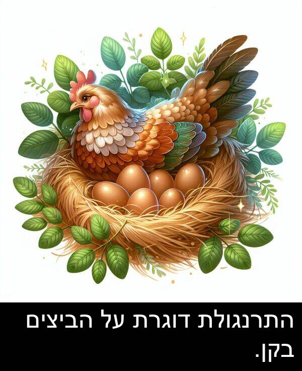 דוגרת: התרנגולת דוגרת על הביצים בקן.