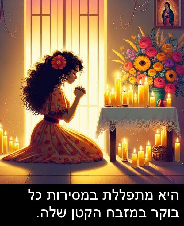 מתפללת: היא מתפללת במסירות כל בוקר במזבח הקטן שלה.