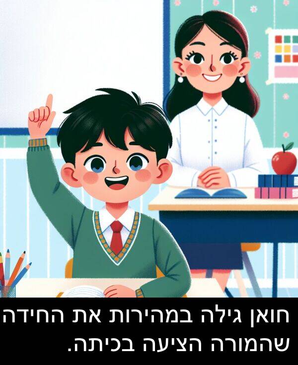 שהמורה: חואן גילה במהירות את החידה שהמורה הציעה בכיתה.