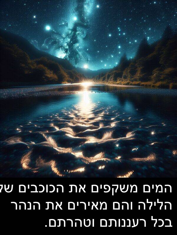 מאירים: המים משקפים את הכוכבים של הלילה והם מאירים את הנהר בכל רעננותם וטהרתם.