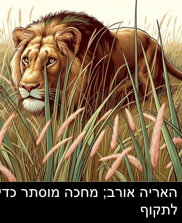 אורב: האריה אורב; מחכה מוסתר כדי לתקוף