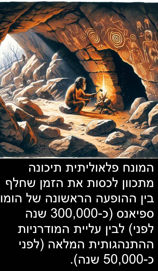 פלאוליתית: המונח פלאוליתית תיכונה מתכוון לכסות את הזמן שחלף בין ההופעה הראשונה של הומו ספיאנס (כ-300,000 שנה לפני) לבין עליית המודרניות ההתנהגותית המלאה (לפני כ-50,000 שנה).