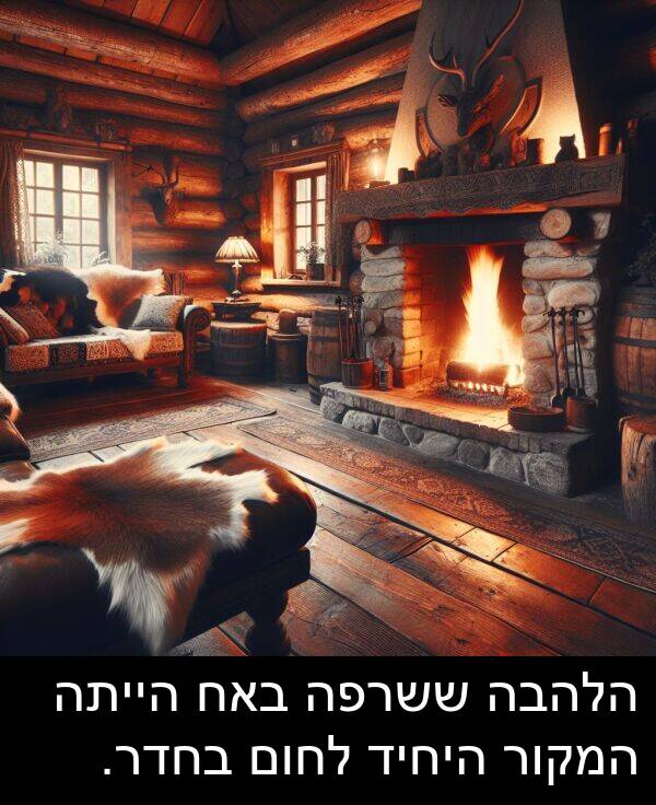 באח: הלהבה ששרפה באח הייתה המקור היחיד לחום בחדר.