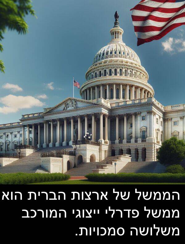 פדרלי: הממשל של ארצות הברית הוא ממשל פדרלי ייצוגי המורכב משלושה סמכויות.