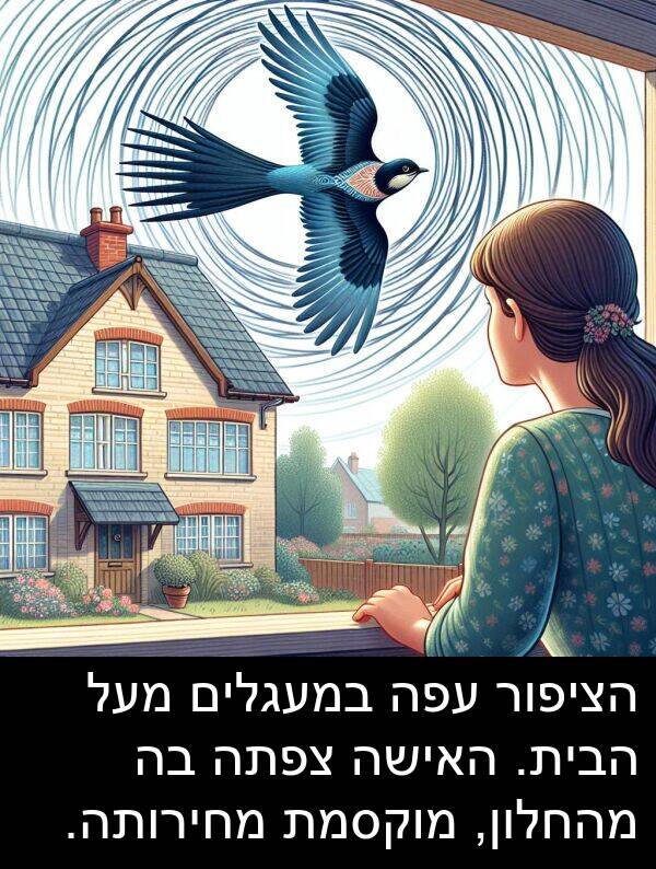 צפתה: הציפור עפה במעגלים מעל הבית. האישה צפתה בה מהחלון, מוקסמת מחירותה.