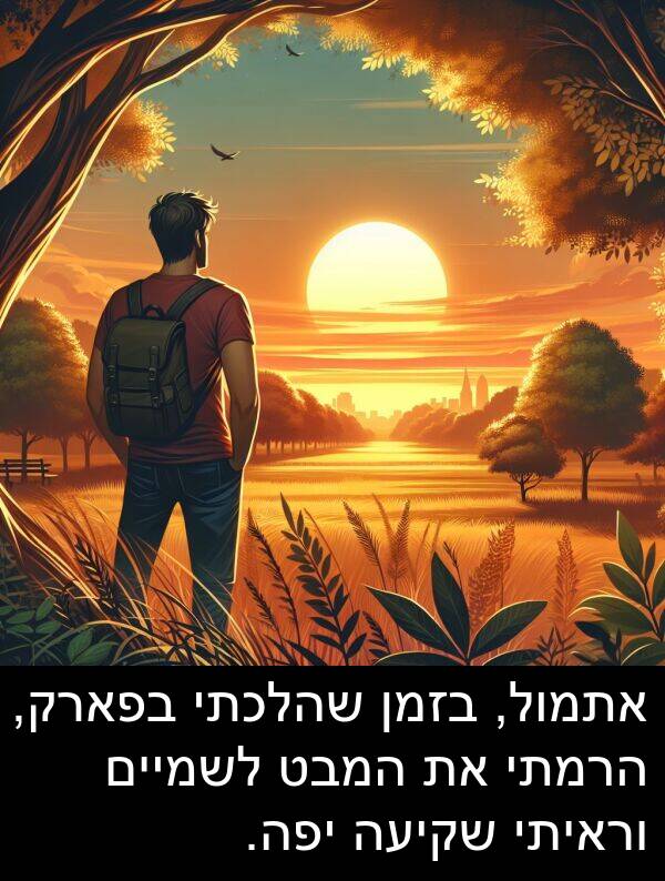 וראיתי: אתמול, בזמן שהלכתי בפארק, הרמתי את המבט לשמיים וראיתי שקיעה יפה.