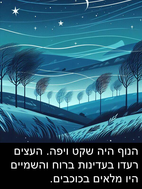 רעדו: הנוף היה שקט ויפה. העצים רעדו בעדינות ברוח והשמיים היו מלאים בכוכבים.