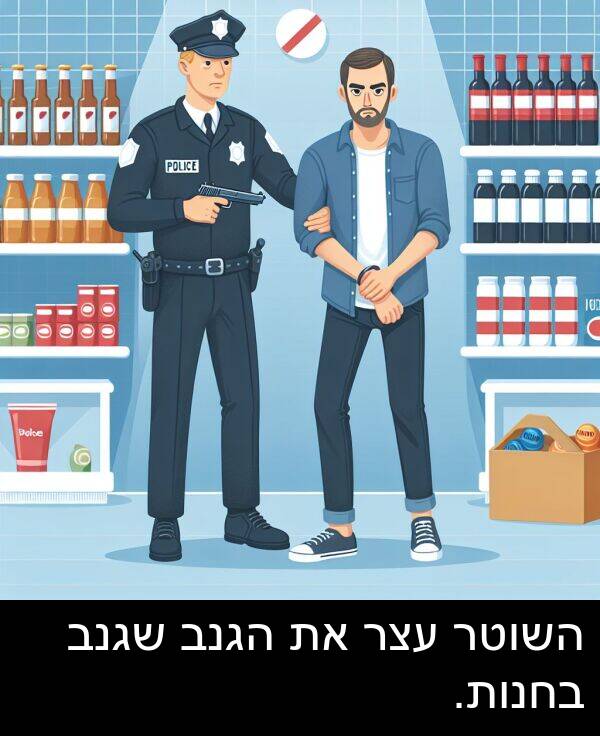 שגנב: השוטר עצר את הגנב שגנב בחנות.