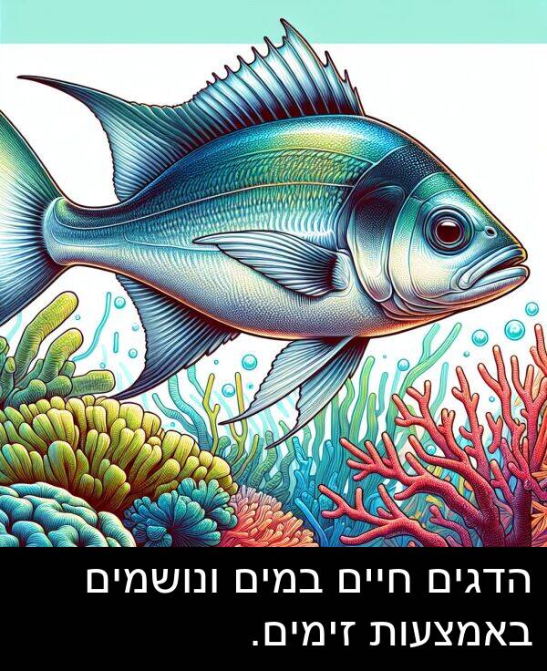 באמצעות: הדגים חיים במים ונושמים באמצעות זימים.