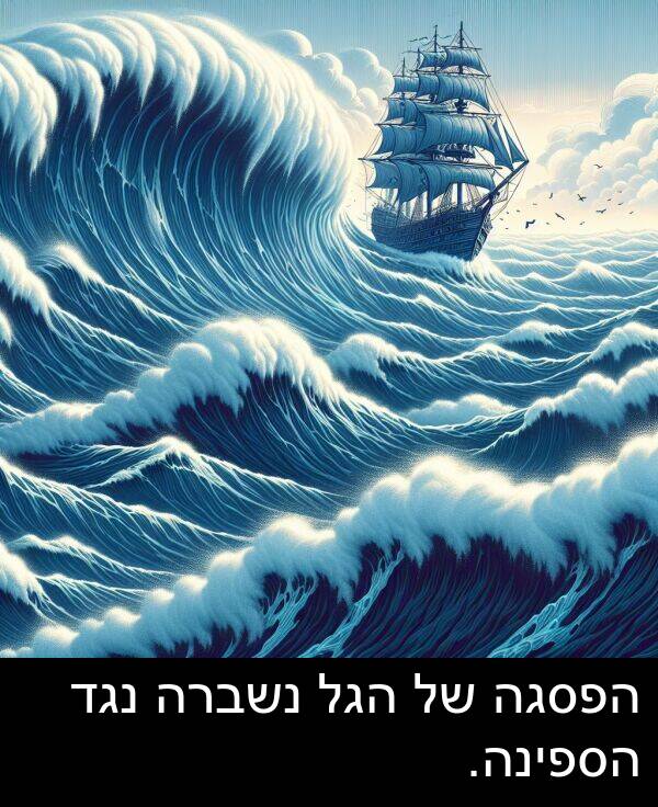 נגד: הפסגה של הגל נשברה נגד הספינה.