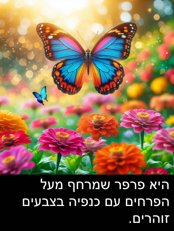 פרפר: היא פרפר שמרחף מעל הפרחים עם כנפיה בצבעים זוהרים.