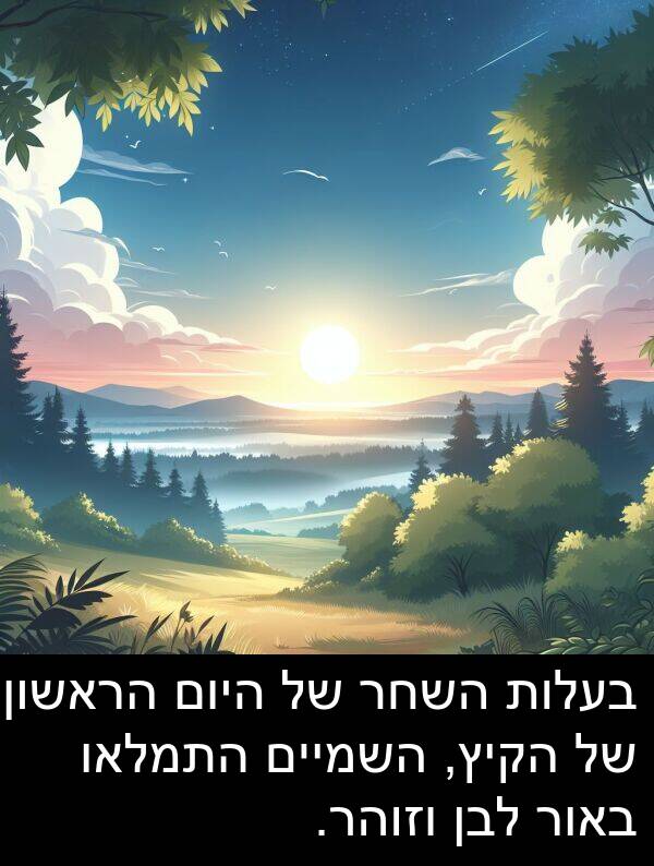 באור: בעלות השחר של היום הראשון של הקיץ, השמיים התמלאו באור לבן וזוהר.