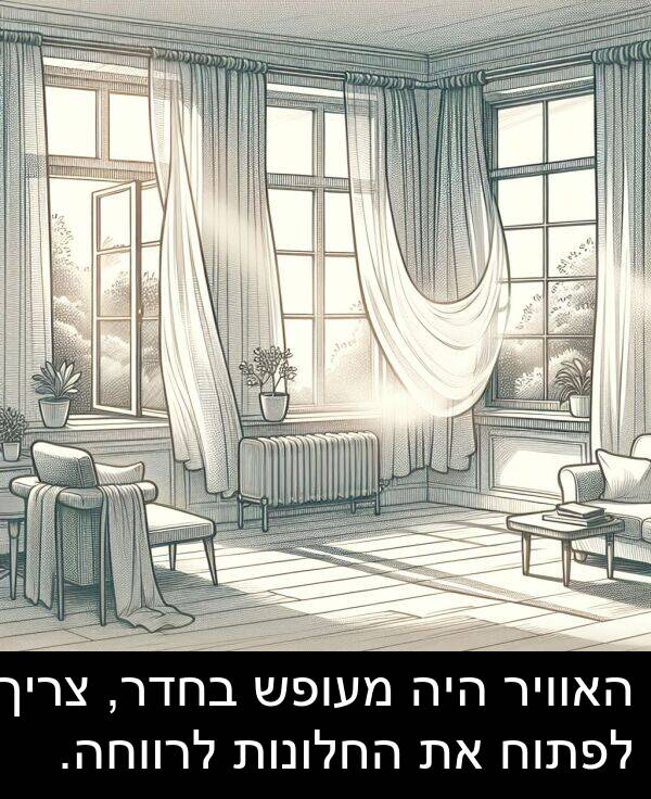 האוויר: האוויר היה מעופש בחדר, צריך לפתוח את החלונות לרווחה.