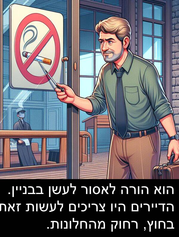 צריכים: הוא הורה לאסור לעשן בבניין. הדיירים היו צריכים לעשות זאת בחוץ, רחוק מהחלונות.