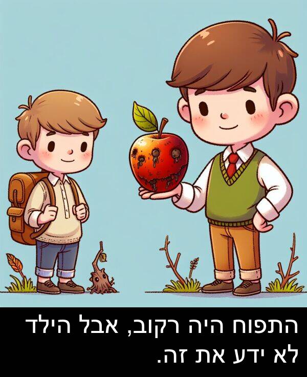 זה: התפוח היה רקוב, אבל הילד לא ידע את זה.
