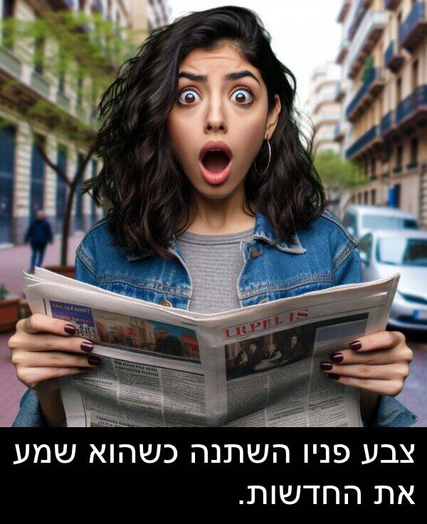 פניו: צבע פניו השתנה כשהוא שמע את החדשות.
