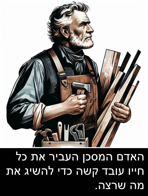 קשה: האדם המסכן העביר את כל חייו עובד קשה כדי להשיג את מה שרצה.