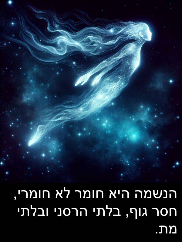 גוף: הנשמה היא חומר לא חומרי, חסר גוף, בלתי הרסני ובלתי מת.
