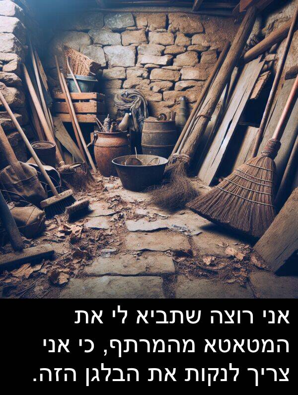 הבלגן: אני רוצה שתביא לי את המטאטא מהמרתף, כי אני צריך לנקות את הבלגן הזה.