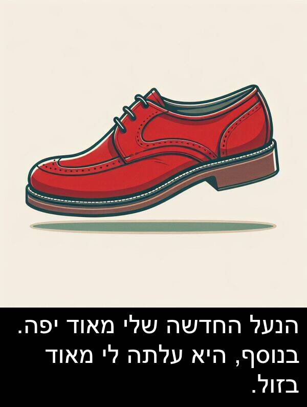 עלתה: הנעל החדשה שלי מאוד יפה. בנוסף, היא עלתה לי מאוד בזול.
