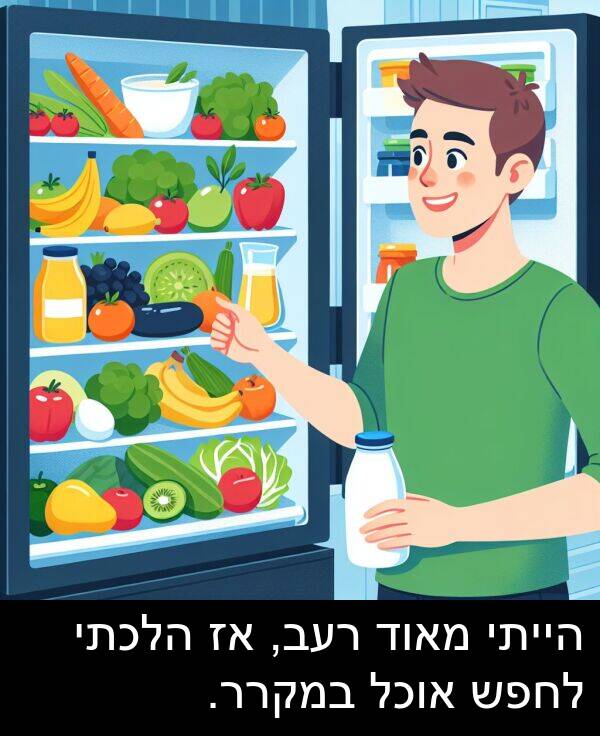 רעב: הייתי מאוד רעב, אז הלכתי לחפש אוכל במקרר.