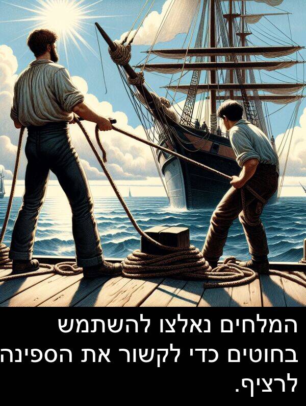 נאלצו: המלחים נאלצו להשתמש בחוטים כדי לקשור את הספינה לרציף.