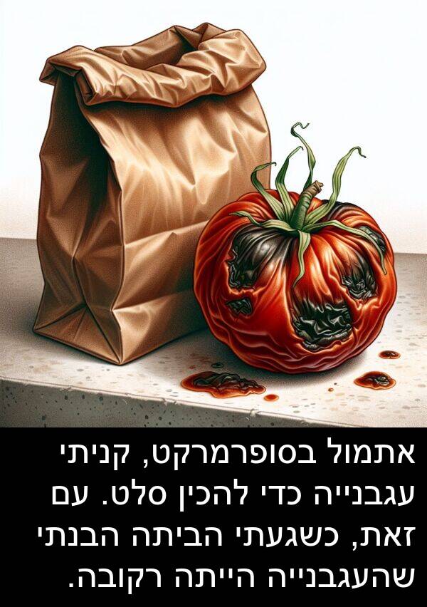 עגבנייה: אתמול בסופרמרקט, קניתי עגבנייה כדי להכין סלט. עם זאת, כשגעתי הביתה הבנתי שהעגבנייה הייתה רקובה.