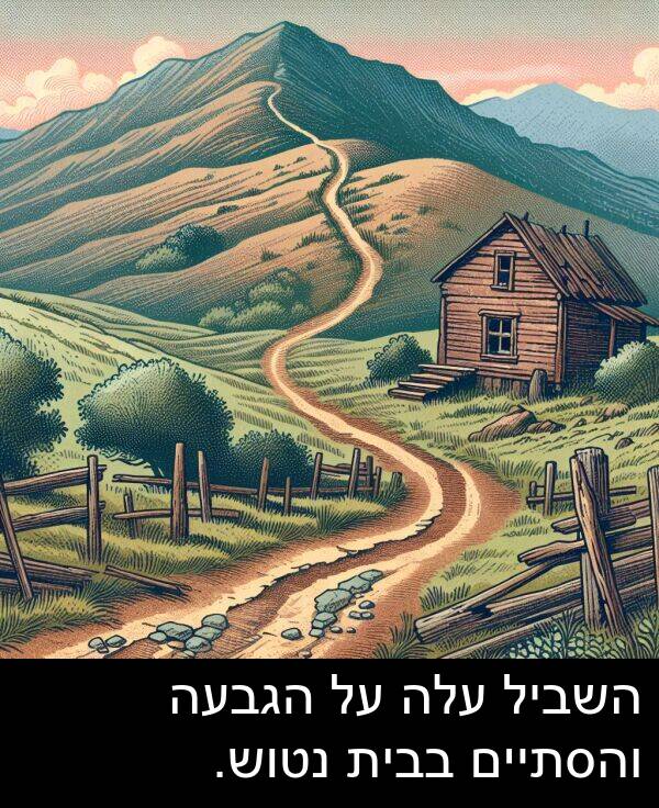 בבית: השביל עלה על הגבעה והסתיים בבית נטוש.