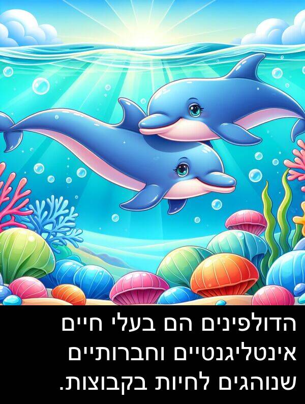 אינטליגנטיים: הדולפינים הם בעלי חיים אינטליגנטיים וחברותיים שנוהגים לחיות בקבוצות.