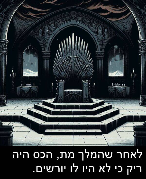 שהמלך: לאחר שהמלך מת, הכס היה ריק כי לא היו לו יורשים.