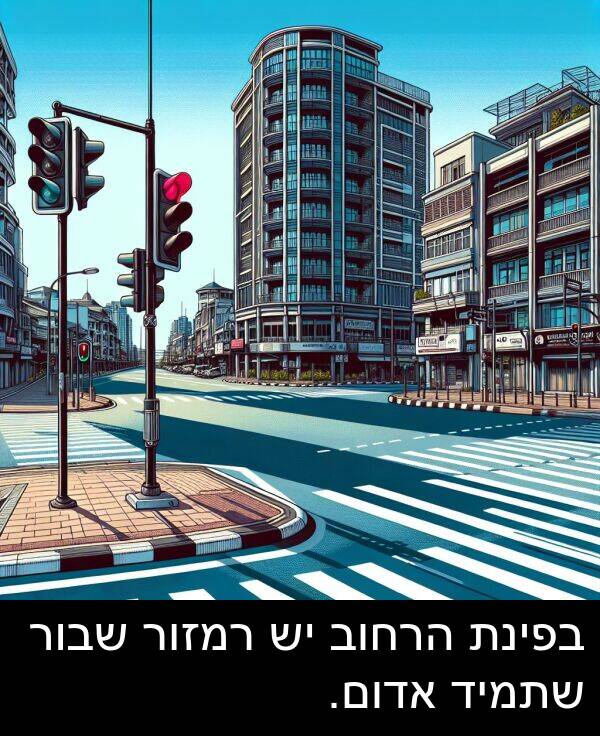 אדום: בפינת הרחוב יש רמזור שבור שתמיד אדום.