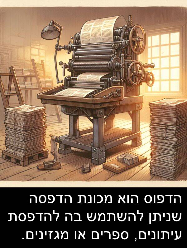 מגזינים: הדפוס הוא מכונת הדפסה שניתן להשתמש בה להדפסת עיתונים, ספרים או מגזינים.