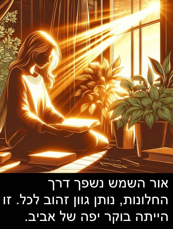 זהוב: אור השמש נשפך דרך החלונות, נותן גוון זהוב לכל. זו הייתה בוקר יפה של אביב.