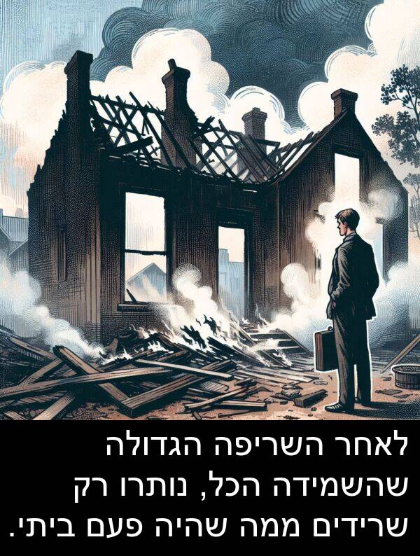 פעם: לאחר השריפה הגדולה שהשמידה הכל, נותרו רק שרידים ממה שהיה פעם ביתי.