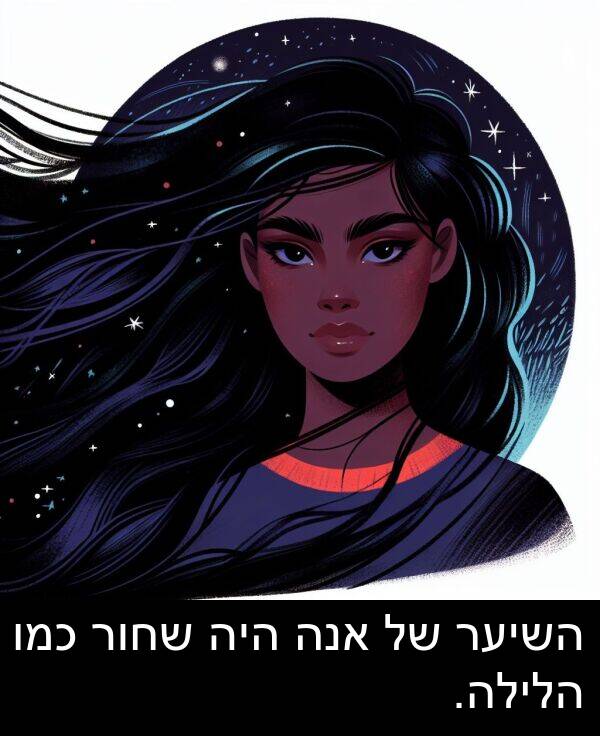השיער: השיער של אנה היה שחור כמו הלילה.