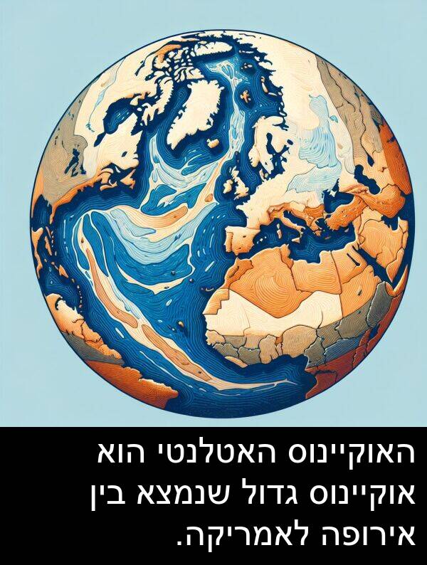 אוקיינוס: האוקיינוס האטלנטי הוא אוקיינוס גדול שנמצא בין אירופה לאמריקה.
