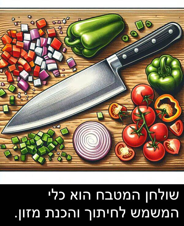 המטבח: שולחן המטבח הוא כלי המשמש לחיתוך והכנת מזון.