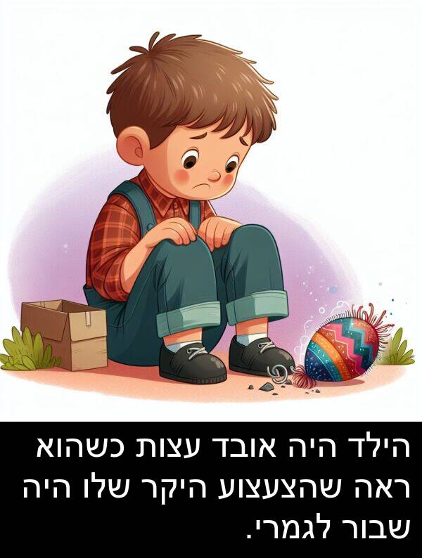 עצות: הילד היה אובד עצות כשהוא ראה שהצעצוע היקר שלו היה שבור לגמרי.