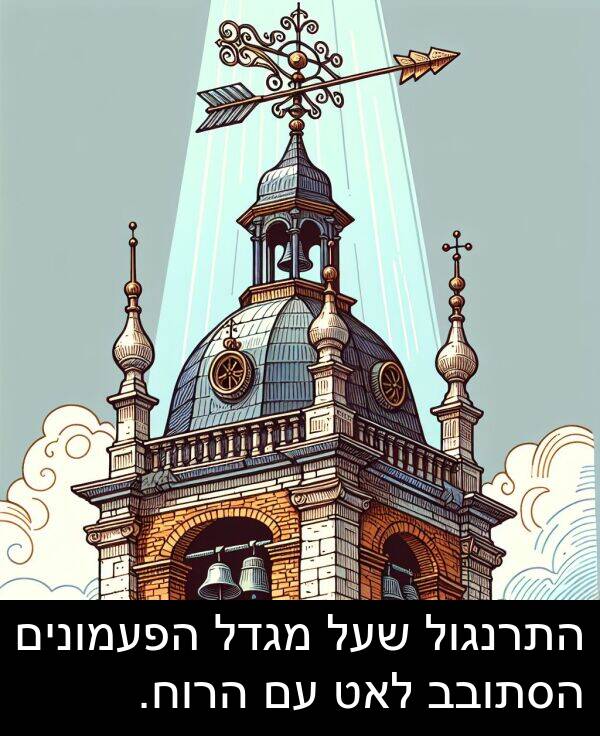 מגדל: התרנגול שעל מגדל הפעמונים הסתובב לאט עם הרוח.