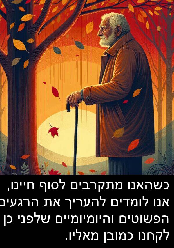 מאליו: כשהאנו מתקרבים לסוף חיינו, אנו לומדים להעריך את הרגעים הפשוטים והיומיומיים שלפני כן לקחנו כמובן מאליו.