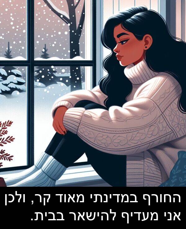 בבית: החורף במדינתי מאוד קר, ולכן אני מעדיף להישאר בבית.