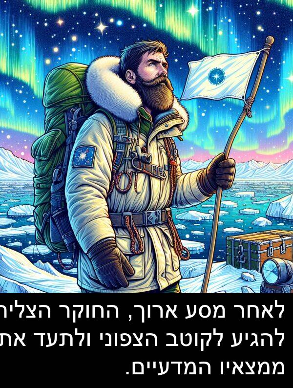 ולתעד: לאחר מסע ארוך, החוקר הצליח להגיע לקוטב הצפוני ולתעד את ממצאיו המדעיים.