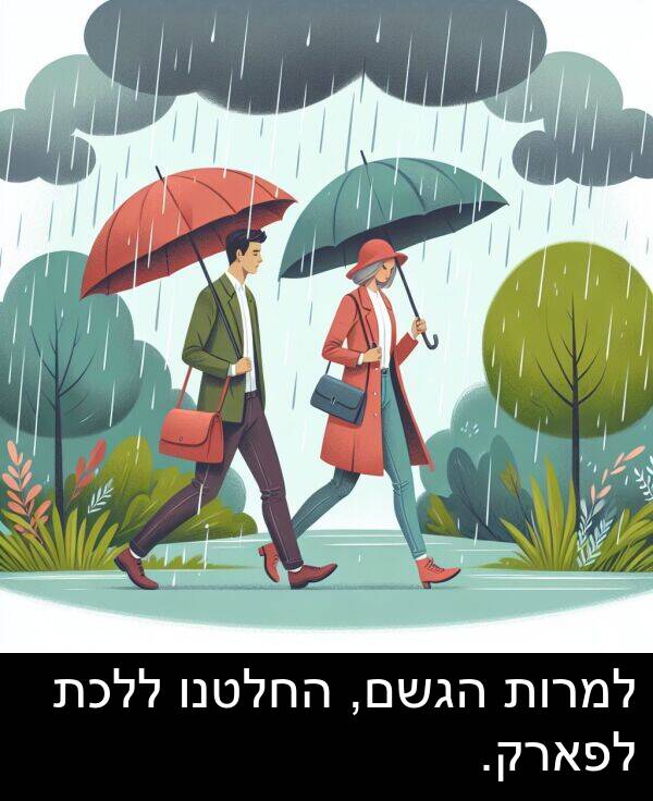 הגשם: למרות הגשם, החלטנו ללכת לפארק.
